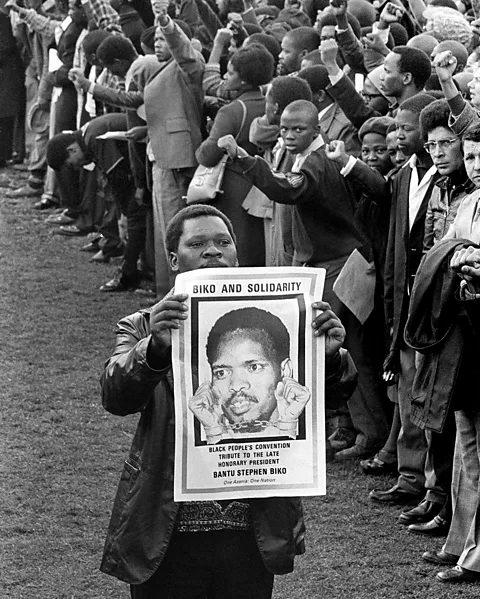 Getty Images Protestors attend the funeral of the Black Consciousness Movement leader Steve Biko, who was killed in state custody in 1977 (Credit: Getty Images)