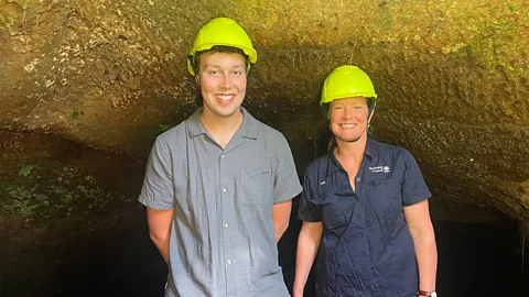 Charlotte Lytton Jaxon Ingold (left) and Kate Lewis are attempting to map the huge network below Auckland (Credit: Charlotte Lytton)