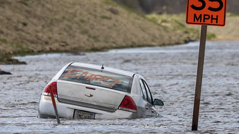 Getty Images A series of atmospheric river storms melted record amounts of snow in the Sierra Nevada Mountains in March 2023, causing widespread flooding (Credit: Getty Images)