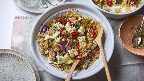 Charred vegetable and feta cous-cous