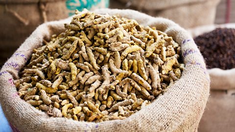 A sack of ginger at a market