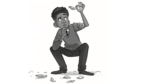 Illustration of a young Marcus holding up paper.