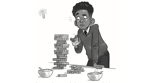 Illustration of a young Marcus playing jenga.