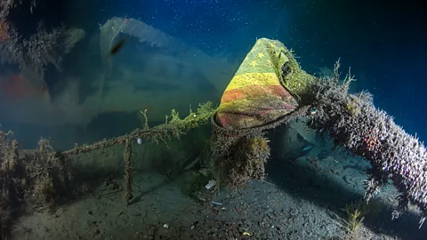 Marcus Blatchford A US flag can still be spotted on the wreck of a landing vessel sunk during the D-Day practices of the Devonshire coast (Credit: Marcus Blatchford)