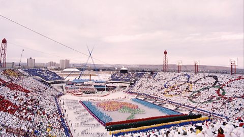 The 1988 Winter Games opened at the McMahon Stadium in Calgary