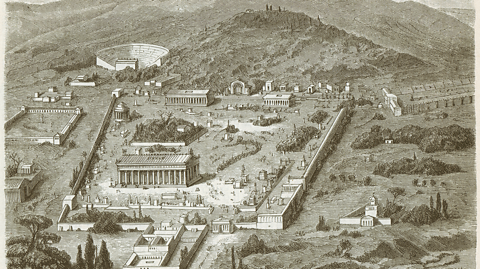 A woodcut engraving of Olympia 