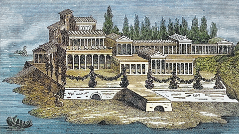 Engraved illustration of a Roman Villa 