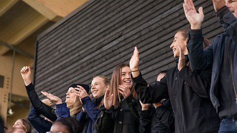 People cheering at a football match