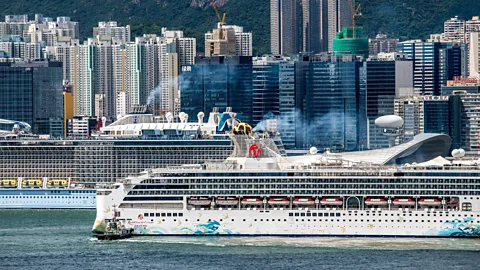 Getty Images A large cruise ship can use up to 80,645 gallons (304,593 liters) of marine fuel per day (Credit: Getty Images)