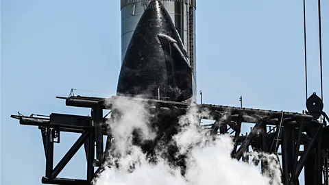 Getty Images The first launch of Starship in April 2023 not only led to the destruction of the rocket, but also of the launchpad (Credit: Getty Images)