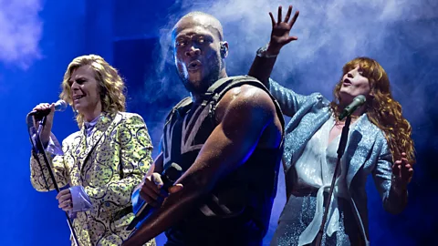 Getty Images Composite image of Bowie, Stormzy and Florence welch performing (Credit: Getty Images)