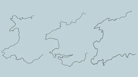 A closer look at the scale of these hand-drawn tracings of Welsh coastline shows that two of the sketches are zoomed in sections of the others (Credit: Kit Yates)