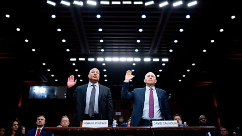 Getty Images David Calhoun (right), Boeing's CEO, has had to answer questions about the company's corporate culture at Senate hearings this year (Credit: Getty Images)