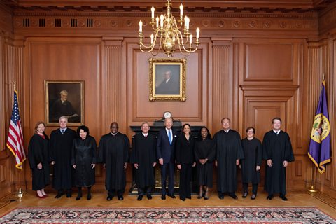 The Supreme Court justices with President Joe Biden and Vice President Kamala Harris. 