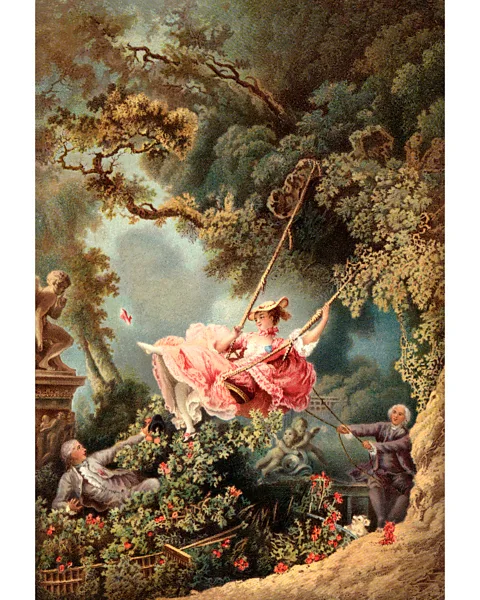 Alamy Fragonard's The Swing (1767) depicts an early example of coquette style – complete with pastels, lace and bows (Credit: Alamy)