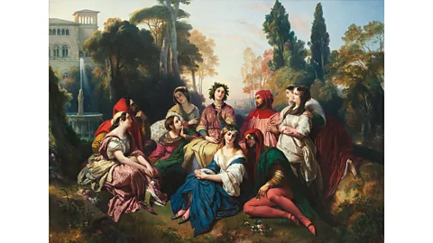 Getty Images Franz Winterhalter's 1837 painting The Decameron captures the 10 aristocrats telling their saucy stories to each other (Credit: Getty Images)