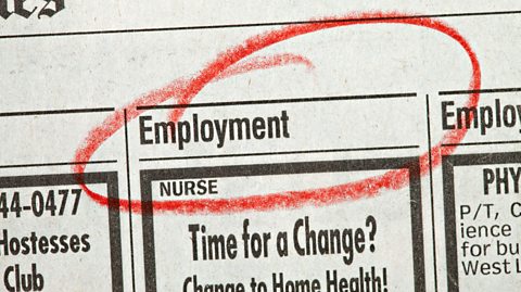 The word 'employment' circled in a newspaper