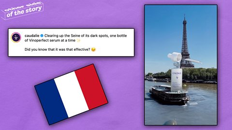 Image of boat on the River Seine with a bottle of serum on it.