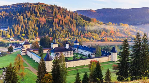 Getty Images Aerial view of the Sucevita Monastery, Romania (Credit: Getty Images)