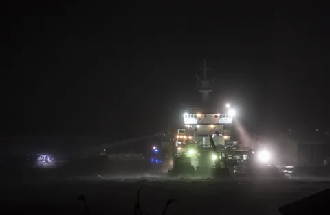 Getty Images Ships wait out Hurricane Laura, which passed over in Lake Charles, Louisiana, in 2020 (Credit: Getty Images)