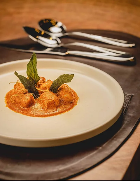 Reddish Studio At The Burgundy, chef Adenike Adefila transforms yam into gnocchi served with tomato relish and cream (Credit: Reddish Studio)