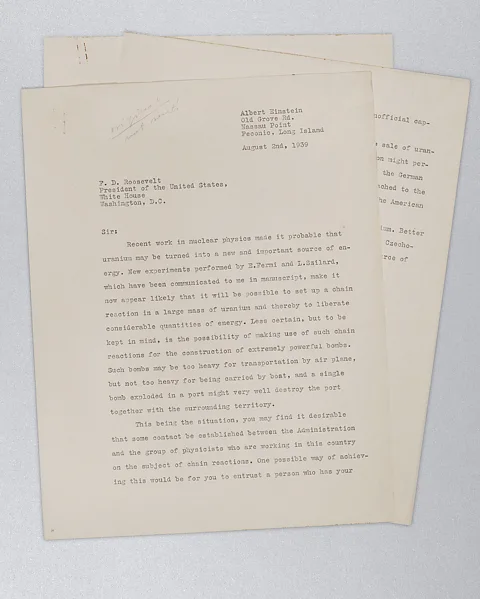 Christie's Images Ltd In the letter dated 2 August 1939, Einstein wrote that "certain aspects of the situation which has arisen seem to call for watchfulness" (Credit: Christie's Images Ltd)