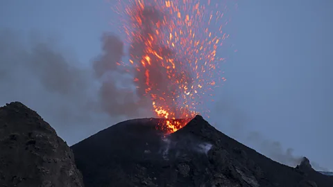 Getty Images Mount Stromboli erupted in June, spewing lava and ash into the Mediterranean (Credit: Getty Images)