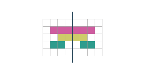 completed pattern which has 3 pink squares on each side, 2 green squares and 2 teal squares