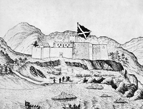 An engraving showing Ouidah Slave Fort, Kingdom of Dahomey.