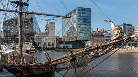 A tall ship moored in Liverpool's Canning Dock.