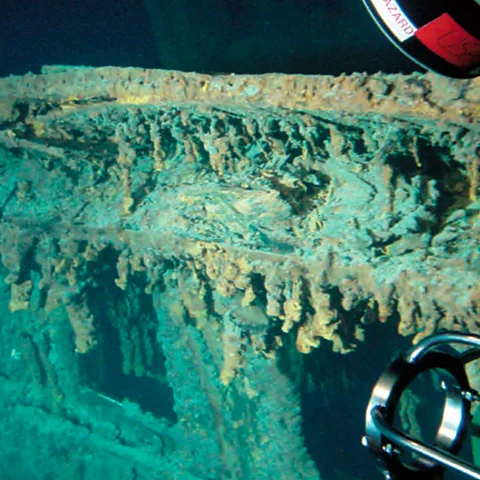 Charles Pellegrino As the metal structures weaken through corrosion, the decks of the Titanic are collapsing (Credit: Charles Pellegrino)