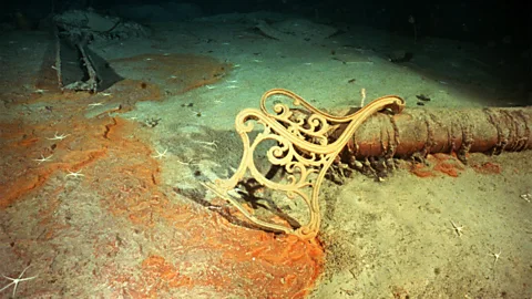 Getty Images Rust from the corroding ironwork is seeping across the seafloor around the Titanic but its bronze and brass fittings remain intact (Credit: Getty Images)