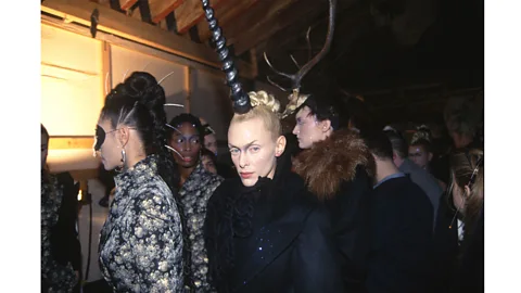 Getty Images Models backstage at Alexander McQueen's autumn 1996 show – the designer brought a Gothic, dark-fairytale sensibility to his work (Credit: Getty Images)