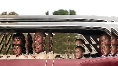 Edouard Taufenbach and Bastien Pourtout Image of a family in a car fractured as if by time (Credit: Edouard Taufenbach and Bastien Pourtout)