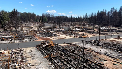 Erica Fischer Mobile homes are highly combustible and parks are vulnerable during wildfires, as seen in this case during the 2018 Camp Fire in California (Credit: Erica Fischer)