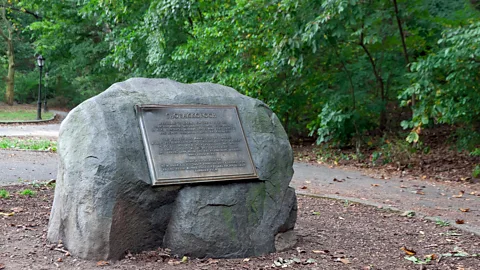 Alamy A 1,000-year-old rock in Inwood Hill Park marks the site where the Dutch allegedly purchased Manhattan (Credit: Alamy)