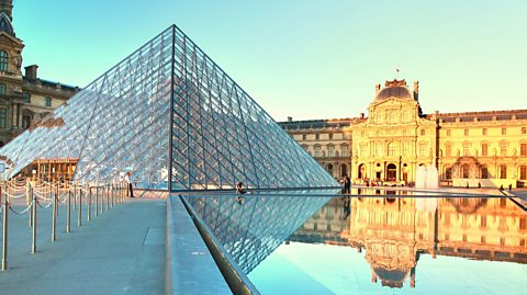 The glass pyramid at the centre of the Louvre art gallery, Paris