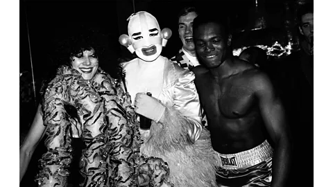 John Simone Susanne Bartsche, Leigh Bowery and friends at Savage, New York 1988 (Credit: John Simone)