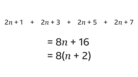 2n+1 + 2n+3 + 2n+5 + 2n+7 = 8n + 16 = 8(n + 2).