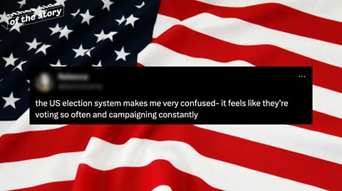 A social media post about the US election against a background of an American flag