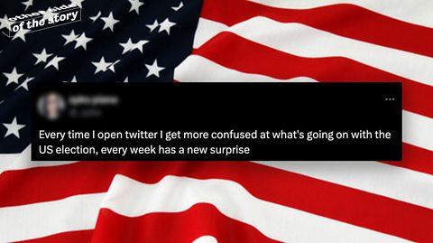 A social media post about the US election against a background of an American flag