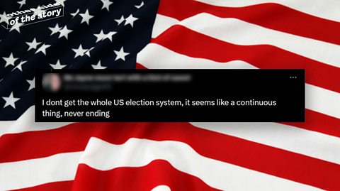 A social media post about the US election against a background of an American flag