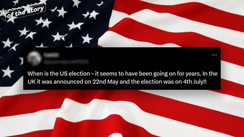 A social media post about the US election against a background of a US flag