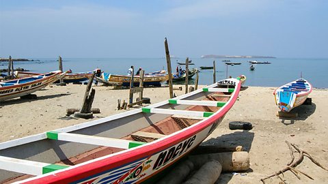 Fishing boats on a beach in Dakar