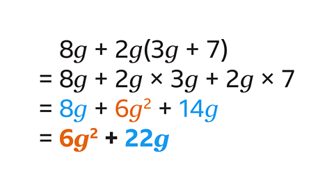 8g+2g(3g+7)=8g+2gx3g+2gx7=8g+6g^2+14g=6g^2+22g