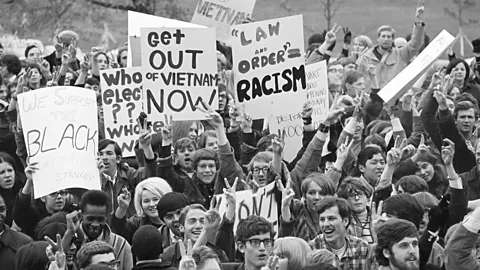 Getty Images Demonstrating their political proactiveness, the band played anti-Vietnam War protests (Credit: Getty Images)