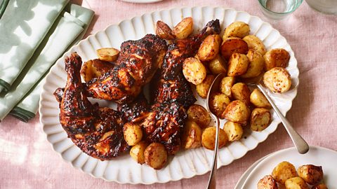 Honey roasted chicken with rustic potatoes 