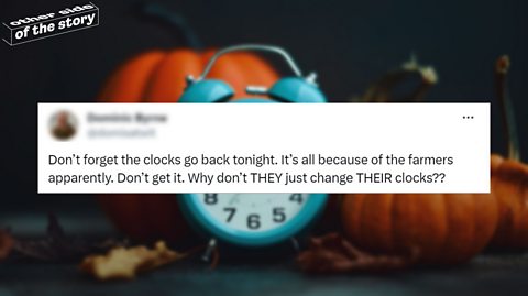 A tweet blaming farmers for the changing of the clocks