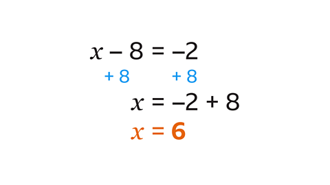 x-8=-2. x=-2+8. x=6.