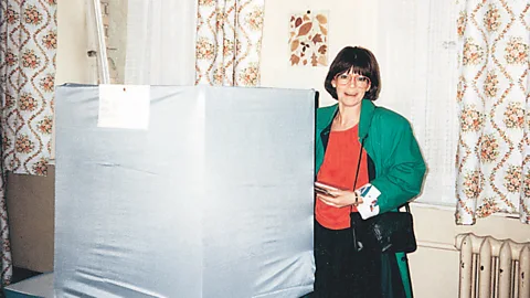 --Gisela-Kallenbach Environmental activist Gisela Kallenbach casts her vote in May 1990 in East Germany, in her first free local election (Credit: Gisela Kallenbach)